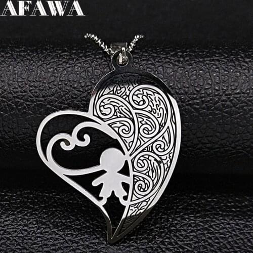 2021 Fashion Cut Heart Boy Stainless Steel Necklace for Women Silver Color Chain Necklace Jewelry Christmas Gift joyas N3284S01