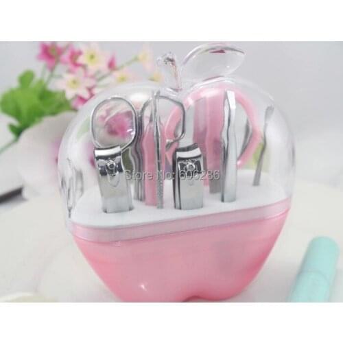 100sets/lot Pink Apple 9 in 1 Nail arts Practical cosmetology Wholesale Manicure and makeup tool set for Wedding Favors