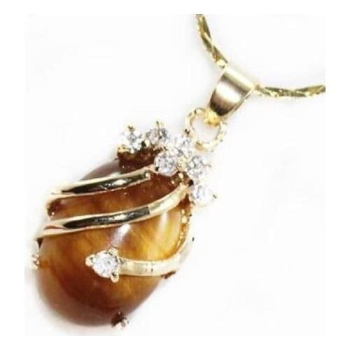 Free shipping@@@@@13X18MM Natural Charm African Roar Tiger Eye Oval Pendant Necklace 17'' YZ55