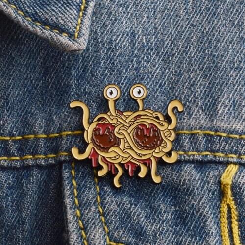 Flying Spaghetti Monster Brooch Cartoon Octopus Shape Noodles Brooches Women Lapel Pin Fashion Enamel Brooch Jewelry