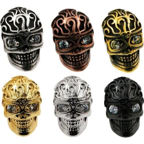 Skull with flower on top bead Micro Pave Bead CZ Bead Clear Cubic Zirconia skull head beads,Men Bracelet Charms