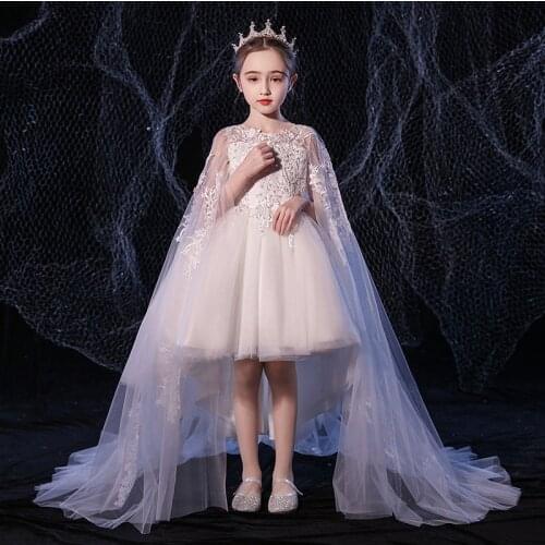 Kids Pageant Evening Dress Children Lace Flower Girl Wedding Bridesmaids Robe For Girls First Communion Dresses with Cloak