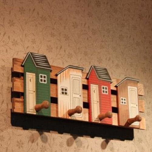 Home decor high quality four hooks wooden nailing on the wall holder handing coat hooks cute bathroom door hook