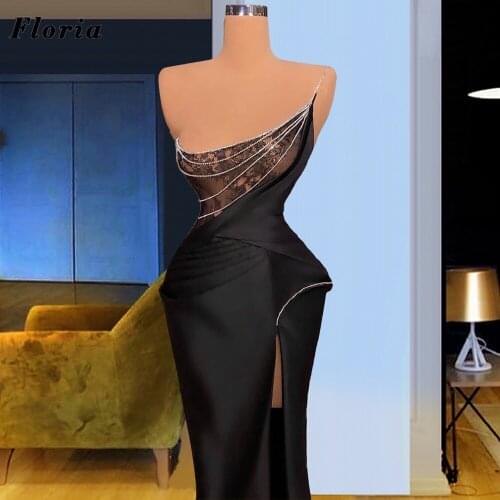 Elegant Dubai Black Long Evening Dresses Arabic Party Gowns 2021 Middle East Evening Wear Prom Dress Robe De Soiree Celebrity