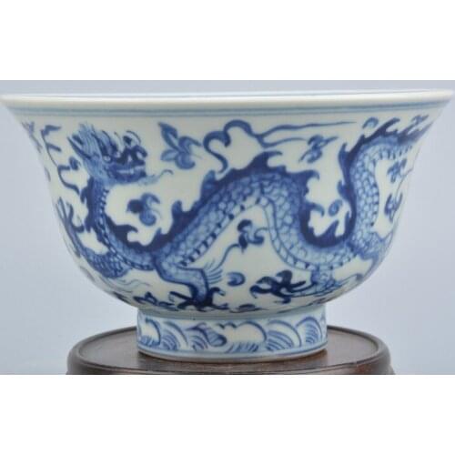 Antique MingDynasty porcelain bowl,white and blue,dragon&flower,Home Decoration collection & adornment