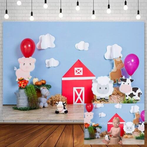 Avezano Farm Backdrops Birthday Baby Shower Animals Hay Clouds Balloon Newborn Photography Backgrounds Photocall Photozone Decor