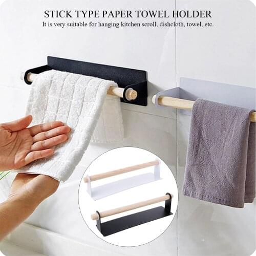 Adhesive Towel Holder Rack Wall Mounted Towel Hanger Bathroom Organizer Towel Bar Shelf Bathroom Hook Kitchen Wipes Hanging