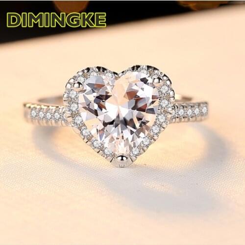DIMINGKE Super Flash 2CT 8*8MM Heart-shaped Moissanite Ring GRAS925 Silver Certificate Jewelry Book Romantic Woman Wedding Party