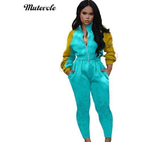 Mutevole Womens Sexy Two Piece Trousers Set Fashion Zipper Long Sleeve Crop Top and Pants Casual Patchwork 2 Piece Outfits