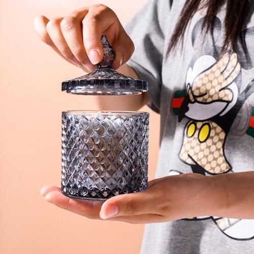 Diamond Candy Box Glass Jars with Lid Crystal Canned Sugar Cans Cotton Swab Box Cotton Pad Household Storage Glass Container