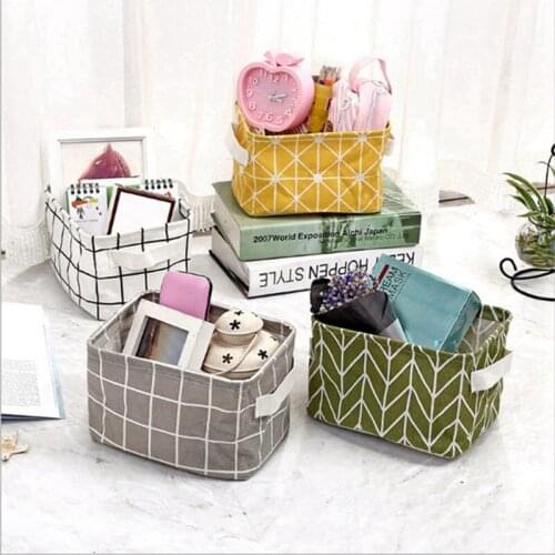 Cotton Linen Storag Basket Tabletop Sundries Organizer Foldable Organizer Basket Makeup Organiser Storage Bag