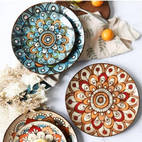 Creative hand-painted ceramic plate round dish home Western steak salad dessert cake sushi decoration hanging
