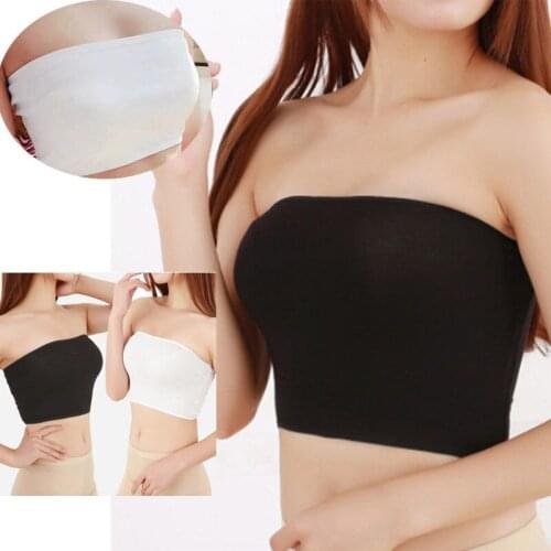 Hot sale Fashion Women Tube Top Plus Size Ladies Basic Crop Strapless Breathable Bandeau BoobTube Padded Bandeau Bra Black White