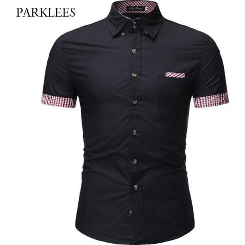 Men Splice Casual Slim fit Shirt 2019 Brand Button Shirts Short Sleeve Mens Fashion New Summer Clothing Camisa Masculina