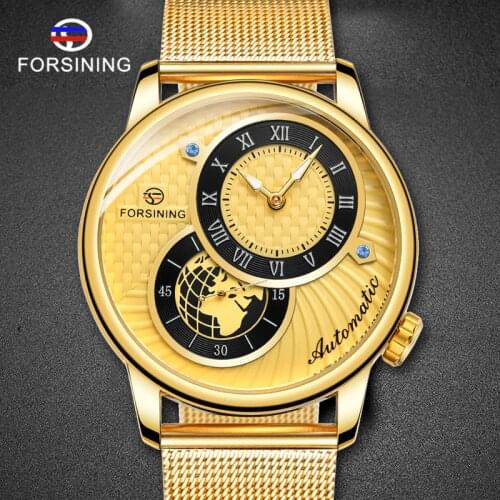 Forsining Hard Case Top Fashion 3D Logo Engraving Golden Black Stainless Steel Men Mechanical Watch Top Brand Luxury Male Clock