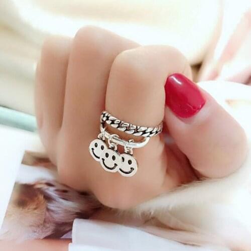 New Hot Sale Happy Smiling Face Tassel Retro Ring Free Shiping Women S Real Woman Double Vintage Rings For Birthday Gift