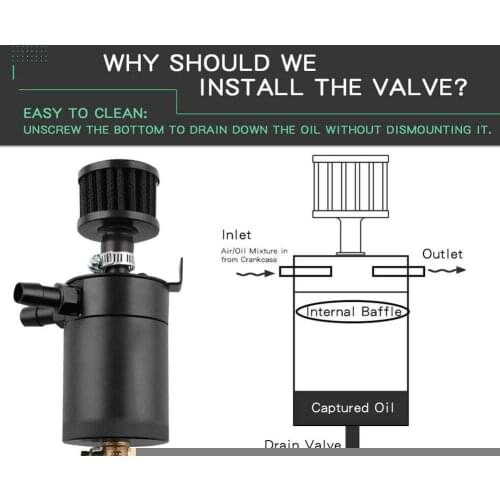 New Aluminum Car Aluminum Reservoir Oil Catch Can Tank Valve Reservoir Breather Drain With Filter Cylinder Baffled 2-Port K J3H2