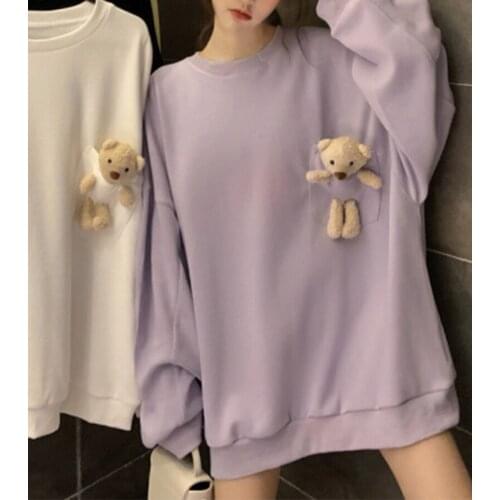 Autumn Loose Cute Hooded Sweatshirts Womens O-neck Knit Pullover Tops Women Fall Hoodies Casual Clothing Female Clothes M-XXL