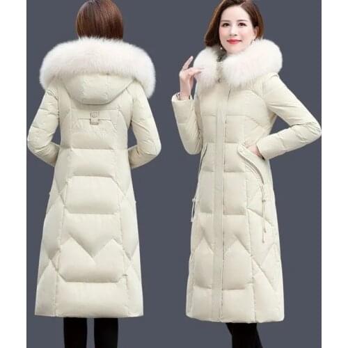 Down Cotton Coat Women 2021 Winter New Long Warm Cotton-Padded Parkas Coats Big Fur Collar Hooded Slim Overcoat Pocket Plus size