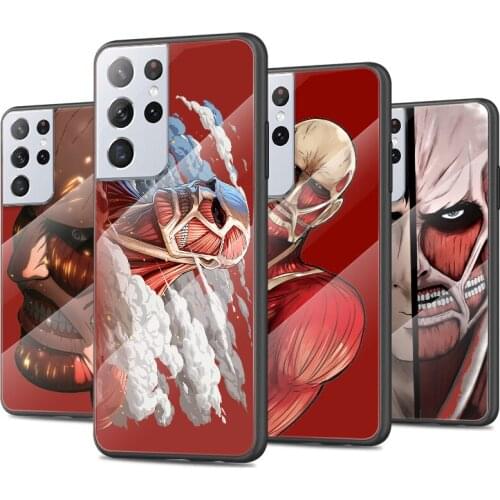 Tempered Glass Luxury Cover Attack On Titan Colossal Titan For Samsung Galaxy S21 Ultra Plus 5G Shockproof Shell Phone Case