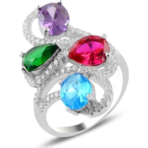 Silver 925 Sterling Color Zircon Stone Ring