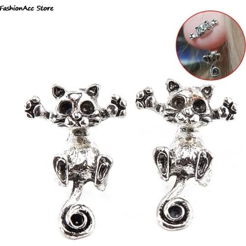 1Pair New Fashion Cute Cat Stud Earrings Set For Women Girls Children Kids Tiny Animal Jewelry Feminine