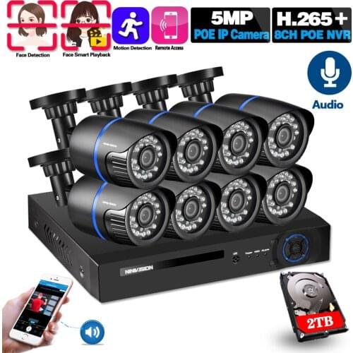 H.265 8CH 5.0MP Face Record POE NVR Kit CCTV Security System 5.0MP IR Outdoor Audio Record IP Camera P2P Video Surveillance Set
