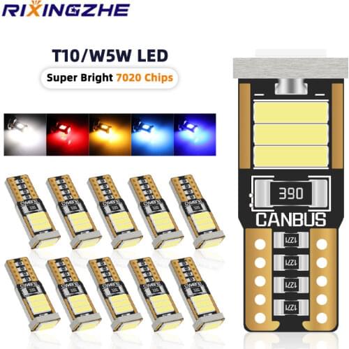 10pcs T10 Led Canbus W5W Led Bulb Car Interior Light NEW 7020 8smd 194 168 No Error 12V Reading Dome Light Instrument Plate Lamp