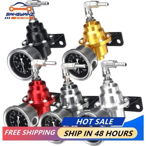 6 color Universal Adjustable Aluminum Fuel Pressure Regulator With Gauge Kit Black Titanium Red Gold Silver Blue
