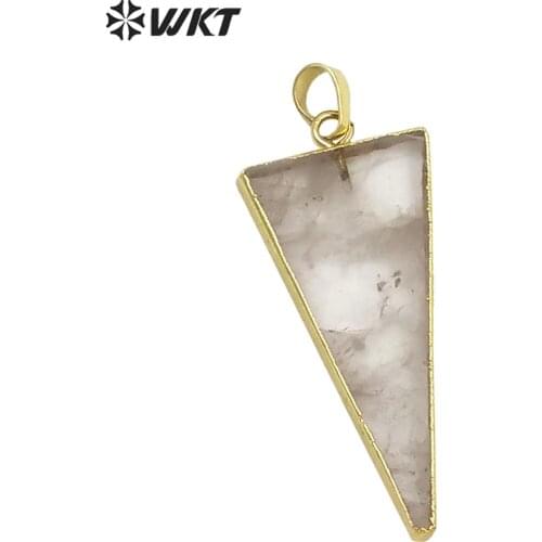 WT-P898Natural Crystal Long Triangle Pendant Popular Stone Triangle Stone with Gold Strim fashion Pendant High quality 20*45mm