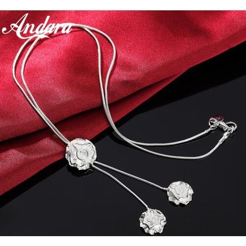Fashion 925 Sterling Silver Necklace Rose Flower Snake Chain Woman Clavicle Chain Wedding Wedding Jewelry Gift