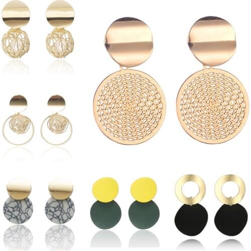 Find Me 2020 new Alloy Drop Earrings for Women Geometric Simple Dangle Fashion Glossy Plated Long Earrings Jewelry Accessories