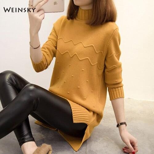 Women Knitted Sweater And Pullovers Turtleneck Korean Fashion Style Long Sweaters Winter And Autumn 2019 New Casual Sweater