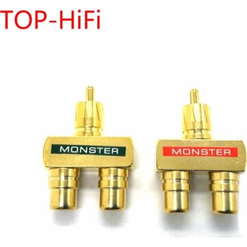 TOP-HiFi Free shipping 2Pcs Gold Plated RCA Adapter RCA Audio Video Splitter Plug 1 Male to 2 Female RCA 3 Way Connector
