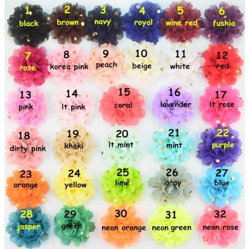 30 pcs/ lot , shabby chiffon flower headwear, gold dot chiffon flower for headband apparel hair headband accessories