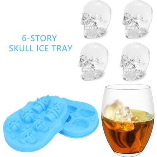 4/6 Cavity 3D Skull Ice Cube Silicone Ice Cube Tray DIY Ice Mold Maker Chocolate Pudding Mold Bar Kitchen Tools New