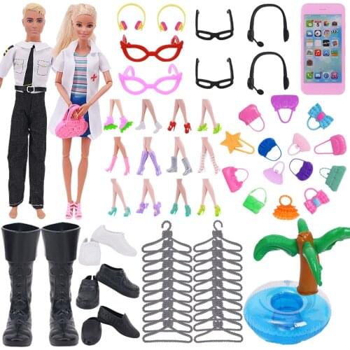 52Pcs/Set Barbies Doll Clothes FreeShipping Accessories=14Shoes+10Bags+10Hangers+6Glasses+7Headsets+2Clothes+2Mobile+1Swim Ring
