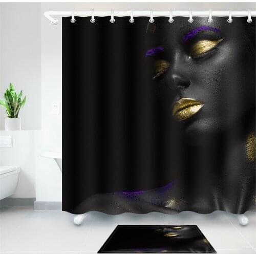 LB African American Shower Curtain for Bathroom Black Woman with Gold Lips Funny Sexy Black Art Shower Curtain African Bathroom