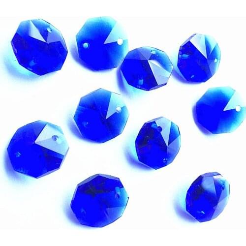 Free Shipping 500pcs/lot 14mm Blue Crystal octagon beads in 2 holes For chandelier parts Glass diy beads curtain accessories