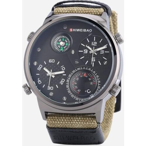 Big Case Watch Men Luxury Quartz Wrist Mens Watches Dual Times Military Relogio Masculino Canvas Strap Sports Male Clock Man