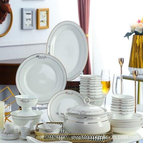 Jingdezhen bone porcelain tableware fish dish set home luxury ceramic bowl plate