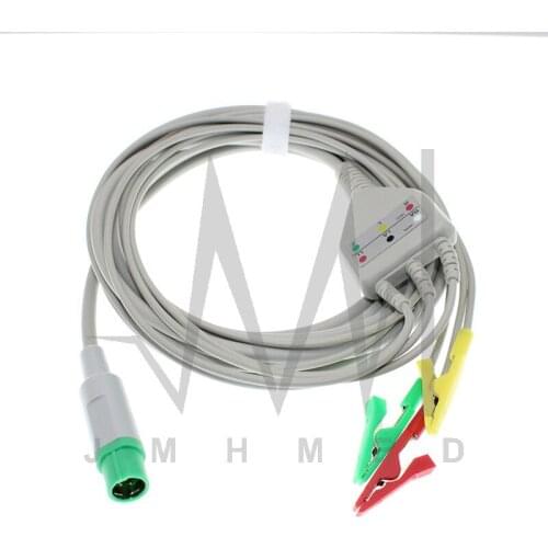 ECG EKG 3 Lead one-piece Cable and Electrode Leadwire for Drager-Siemens 7Pin Patient monitor, Snap/Clip/VET Alligator clip
