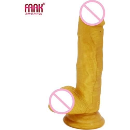 FAAK New Arrivals silicone golden Realistic Dildos Female Masturbation Suction Cup Penis Fake Lesbian Adult Erotic products