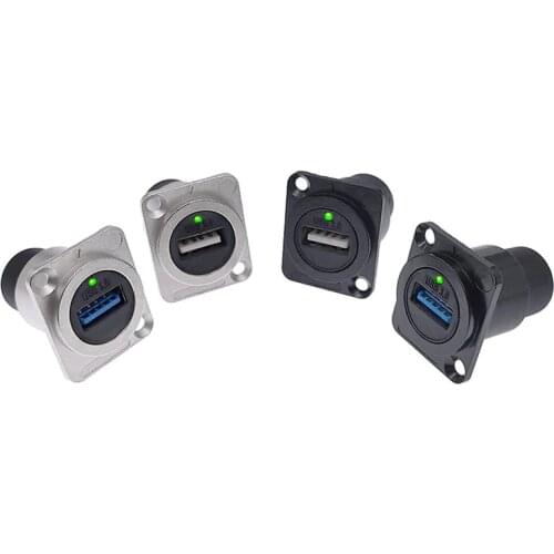 USB socket with LED light D type Metal female to female USB 3.0 USB 2.0 connector panel mounting