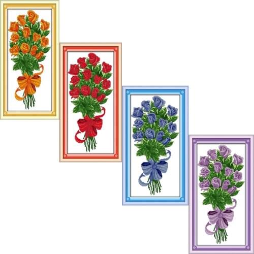 Joy Sunday Gift Flower Series,Counted Printed on Fabric DMC 14CT 11CT Cross Stitch kits, Embroidery Needlework Sets Home Decor