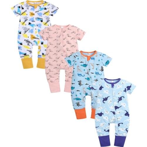 For Newborn Dinosaur Baby Girl Boy Romper Baby Clothes Sleeve Cottonr Pajamas ToddleShort Double Zipper Jumpsuit 3-24 Months