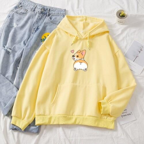 Kawaii Corgi Dog Hoodies Women Pullovers Tops Autumn Cartoon Hooded Long Sleeve Sweatshirt Women Harajuku Hoodie Oversize Female