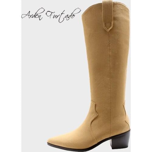 Arden Furtado Winter Fashion Womens Shoes Pointed Toe Sexy Genuine Leather Brown Zipper Knee High Boots genuine suede Boots
