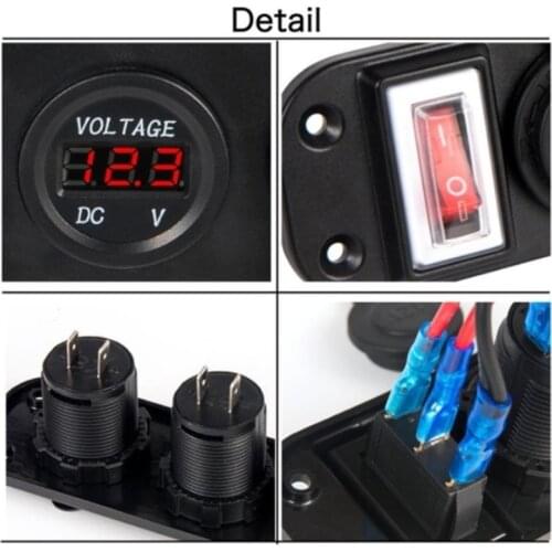 Marine Boat Car Dual USB Port RV Voltmeter 12V Power Socket 4 Hole Panel Switch
