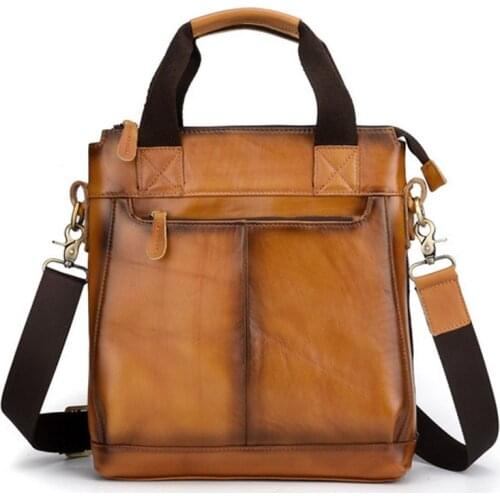 Men Genuine leather Cross Body Tote bag Retro Hand Color Briefcases High Quality Male Classic HandBags Shoulder Messenger Bag